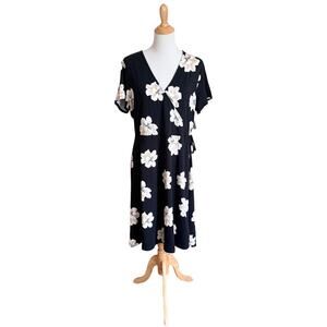 Old Navy Womens Midi Wrap Dress Black Floral Long Sleeve Normcore Cottage